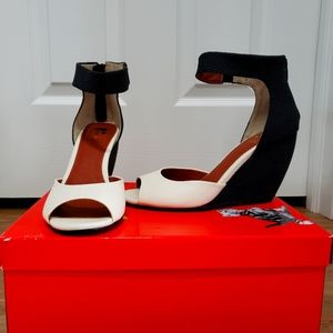 Black and Off White Wedge Sandal